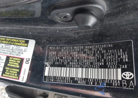 2016 Toyota Corolla S из США, поврежденный, VIN 5YFBURHE7GP522402